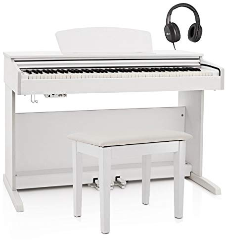 DP-10X Digitalpiano von Gear4music Weiß im Paket mit Klavierbank | 88 Hammermechanik-Tasten für ausdrucksstarkes Spiel, USB- und interne Speicheraufnahme, Metronom und Lernmodus