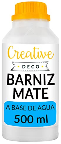 Creative Deco Acryl Mattlack Firnis | 500 ml Flasche Klarlack | Oberflächenfinish auf Wasserbasis | Permanenter farbloser Lack | Verwendung im Innen-, Außenbereich | Bastelprojekte Gemälde