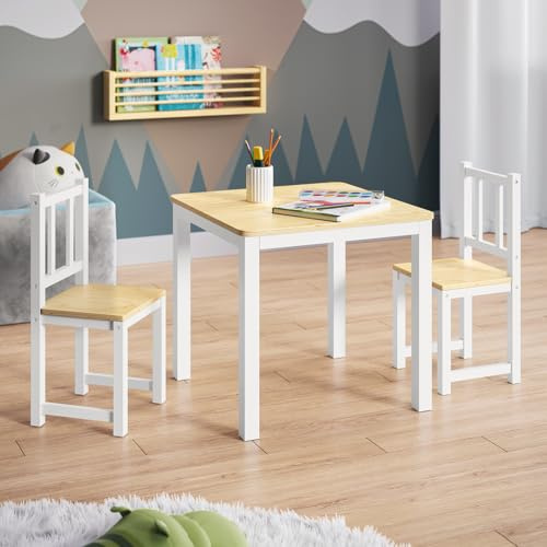 Bellabino Sora Kindersitzgruppe, Weiß, Kindertisch mit 2 Stühlen | aus Holz, Sitzgruppe Kinder Indoor, Kinder Tisch Stuhl Set, Maltisch & Basteltisch ab 2 Jahren, Spieltisch für Kinderzimmer