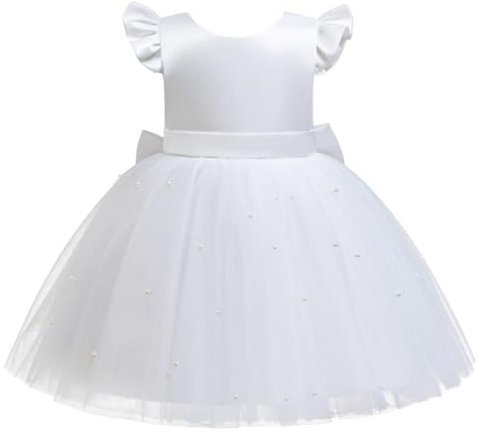 Lito Angels Mädchen Blumenmädchenkleid | Mehrlagiger Tüllrock, Rüschen, Schleifendetail, Satinoptik, Hochzeit, Taufe, Kommunion, Geburtstagsfeier