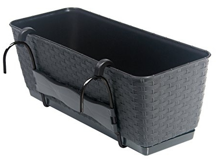 Blumenkasten Balkonkasten Blumentopf Rattan Optik Ratolla mit Halterungen Untersetzer 2 Größen 4 Farben von rg-vertrieb (400 Anthrazit)