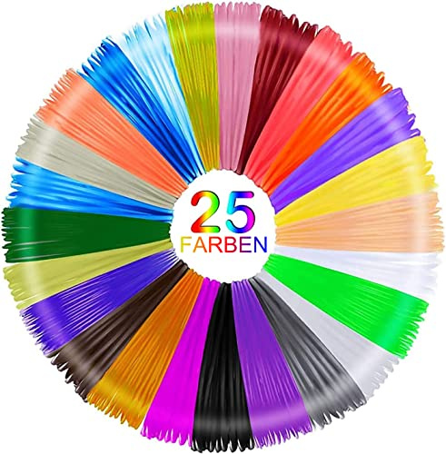 Faburo 3D Stift Filament 1.75 mm Packung, 3D Pen Zubehör PLA mit 25 Beliebte Farbe je 5M, 3D Druckerstift Filament-Nachfüllungen Hochpräziser Durchmesser