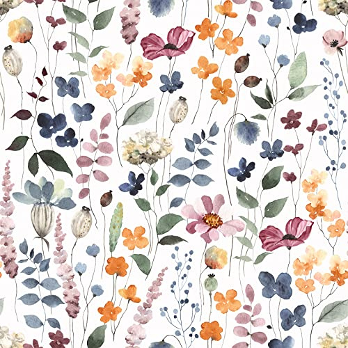VEELIKE Tapete Blätter Weiß 44.5cm x 900cm Aquarell Blumentapete Vintage Fototapete Blumen Tropische Dekoration Schrankaufkleber Schlafzimmer Muster Tapeten Selbstklebend Möbelfolie für Tische