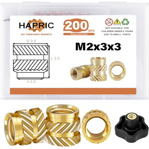 200 Stück Gewindeeinsatz, M2 x D3 x L3 Einpressmuttern Messing Einbettung Muttern Gewindebuchse 3D Druck für Druckteile Automobil Kunststoffteile