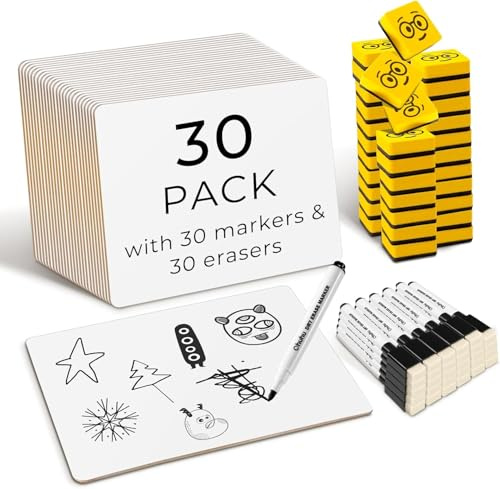 Ohuhu Whiteboard Klein A4, Doppelseitige Mini White Board mit Stiften und Radiergummis, Trocken Abwischbare, Tragbares, für Schüler, Schule, Heim Büro (30 Pack Whiteboard Set)