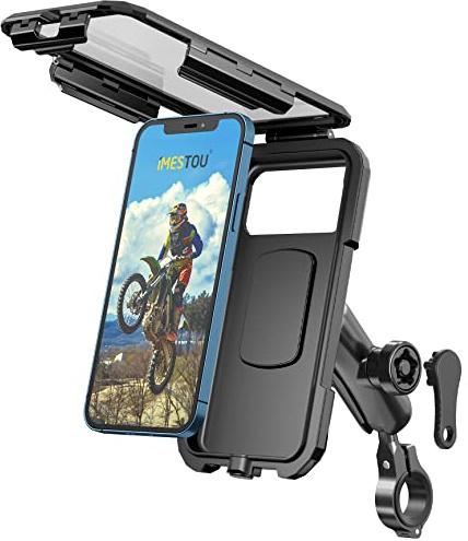iMESTOU wasserdichte Motorrad Telefon Halterung Fahrrad Telefonhalterung 1 Kugel Lenker Stamm Mobiler Halter Anti-Dieb 720 ° Rotations Aluminiumbasis für 5,5 -6.8 Cellphones (L)