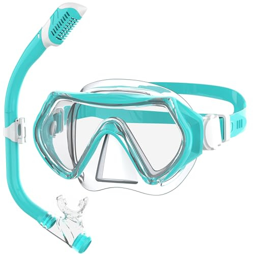Findway Taucherbrille Kinder,Schwimmbrille Kinder Schnorchelmaske für Jungen Mädchen Jugendliche,Tauchmaske mit Nasenabdeckung 180°Panorama HD Anti Nebel Anti-Leck Taucherbrille für Kinder 4-16 Jahre