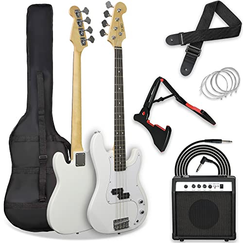 3rd Avenue 4/4 E-Bassgitarren-Set in Normalgröße, für Anfänger, mit 15 W Verstärker, Tasche, Kabel, Gurt, Ständer und Ersatzsaiten – in Sunburst