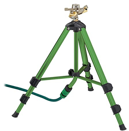 Relaxdays Sprinkler mit Teleskop-Stativ, Sprühradius bis 9 m, Sektorenregner Metall, 360°, Impulsregner, grün/schwarz