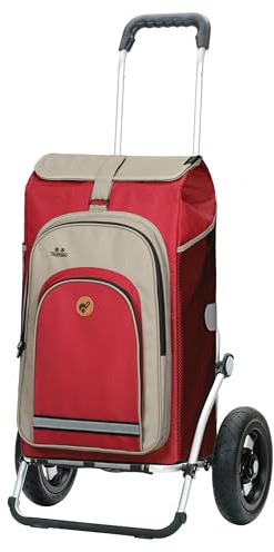 ANDERSEN Einkaufstrolley - Royal Shopper Hydro 2.1 rot | mit Luftbereifung, große Räder, 25 cm, aus Alu, bis 50 kg - Tasche mit Rucksackfunktion, Thermofach, viel Stauraum, 62 L