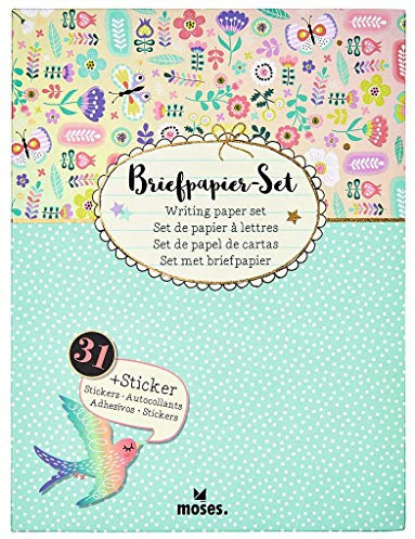 Moses Flowers & Friends Briefpapier-Set | Briefbögen, Briefumschläge und bunte Sticker in einer praktischen Aufbewahrungsmappe | Utensilien für Brief-Freundinnen