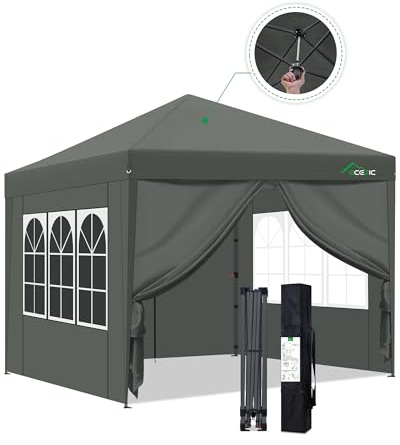Acepic One-Touch Pop Up Pavillon 3x3 Wasserdicht Stabil Winterfest mit Seitenteile, (grau, 3 * 3m)