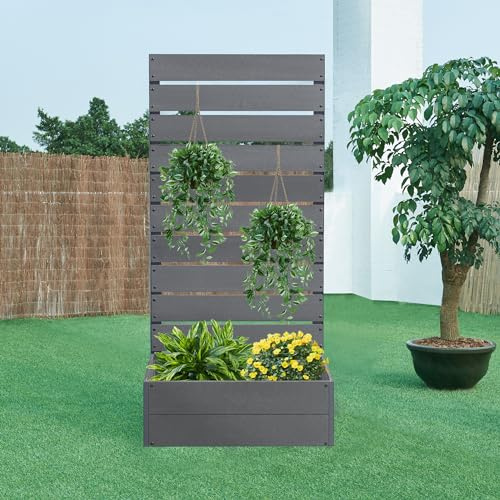 [en.casa] Blumenkasten mit Sichtschutz Heerde Pflanzkasten mit Trennwand Balkon 150 x 72 x 38 cm Pflanzkübel WPC Outdoor Pflanzenbox Rankhilfe Garten Grau