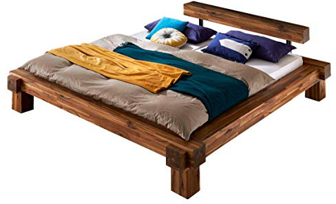 SAM Balkenbett 140x200 cm Casa, Natur-Holzbett aus Akazienholz, lackiertes & massives Holzbett, einteiliges Kopfteil in Balkenoptik, jedes Bett EIN pflegeleichtes Unikat