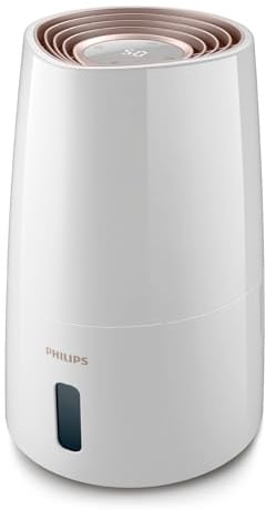 PHILIPS Luftbefeuchter 3000 Serie, für 45 m², NanoCloud, 99,97% weniger Bakterien, 300 ml/h, 3 Stufen, Schlafmodus, Ultraleise (33 dB), Feuchtigkeitssensor, Timer, 3L Tank, Weiß (HU3916/10)