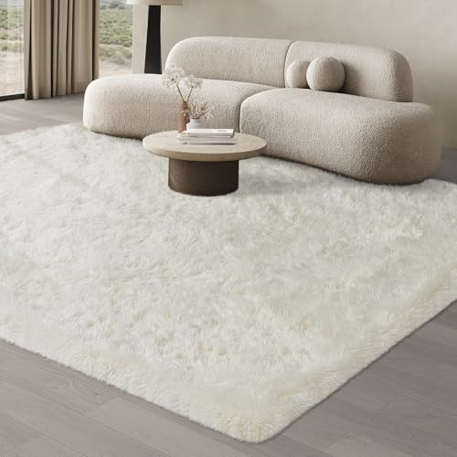 JOJOSEE Hochflor Teppich Wohnzimmer, Teppich 200x300 cm, Antirutsch Waschbarer Flauschiger Große Teppich für Schlafzimmer Kinderzimmer, Creme