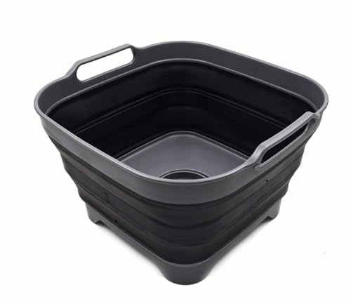 SAMMART TPE und Polypropylen, 10 Litres Faltschale mit Ablassschraube - Tragbare Geschirrspülwanne - Platzsparendes Küchenablagefach (Garu/Schwarz, 1)