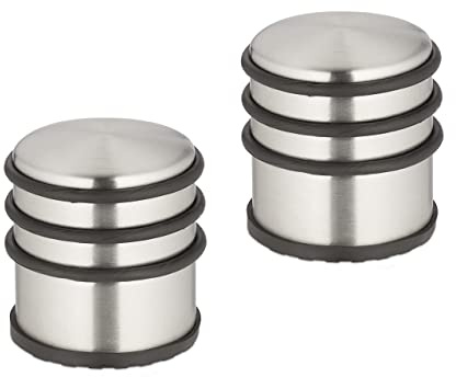 Relaxdays Türstopper Edelstahl, 2er Set, HxD: 7,5 x 7 cm, hoch & schwer, rutschfest, Türzuschlagbremse, silber/schwarz