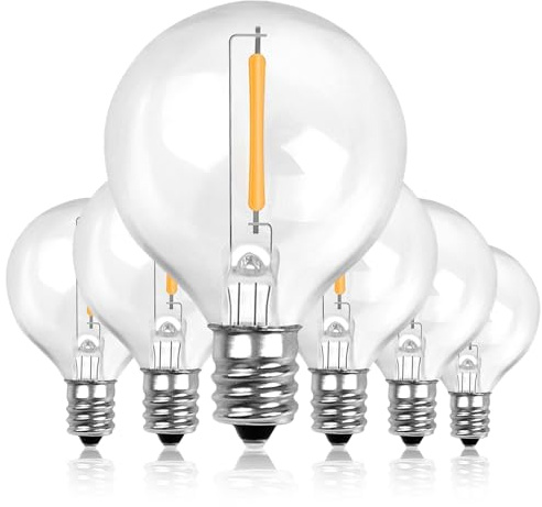 BRIMAX 6 Stück G40 LED Glühbirnen außen, E12 Fassung, Warmweiß 2200K, 1W=10W, AC220-240V, Klar Glas Filament Fadenlampe, mini Ersatzglühbirne für Tisch, Garten, Straßenn, Torbogenlampen