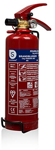 Smartwares 10.018.56 Pulverlöscher – 1 kg – für ABC Brände – mit Halterung und Manometer – Rot