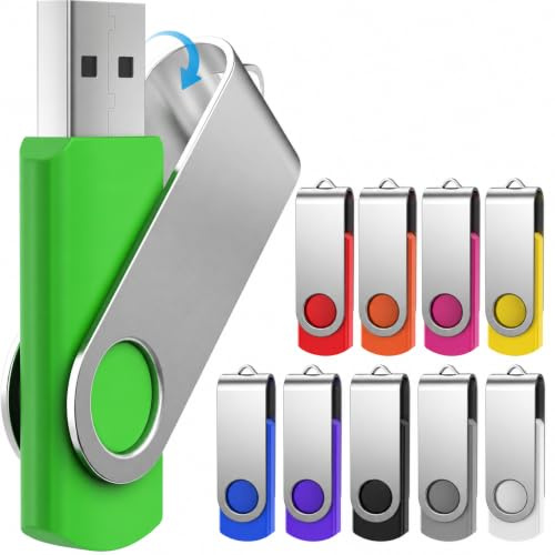 USB Sticks 4GB 10 Stück Billig Speichersticks - Rotate Mehrfarbige 4 GB USB 2.0 Memory Stick Flash Laufwerk - FEBNISCTE Datenspeicher Pendrive Metall Bunt Flash Drive mit Kabel für Abschlussgeschenk