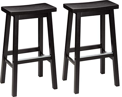 Amazon Basics Küchenhocker aus Massivholz, Barhocker, Esszimmerstuhl, einfache Montage, modern, 2 Stück, 74 cm hoch, Schwarz