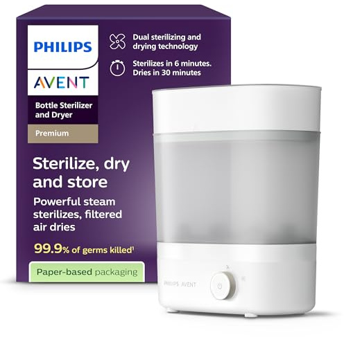 Philips AVENT Babyfläschchen-Sterilisator und -Trockner Premium, entfernt 99,9% der Bakterien, chemikalienfrei, Kapazität für 6 Fläschchen/Sauger/Zubehörteile, Modell SCF293/00