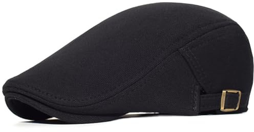 HIQIU Verstellbare Schiebermütze Herren Baumwolle Schirmmütze Barett Flatcap, Baskenmütze Gatsby Newsboy Cap Herren Barett Cap (DE/NL/SE/PL, Alphanumerisch, M, L, Schwarz)