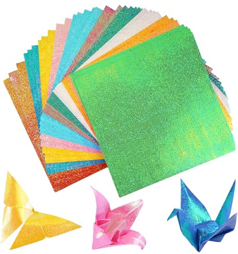 200 Blatt Glänzendes Origami-Papier, 15x15 cm Glitzer Papier, 10 Farben Glitzerpapier zum Basteln, Glitzer-Origami, Buntes Quadratisches Faltpapier, für Basteln Partyzubehör, Bastelprojekte, DIY Kunst