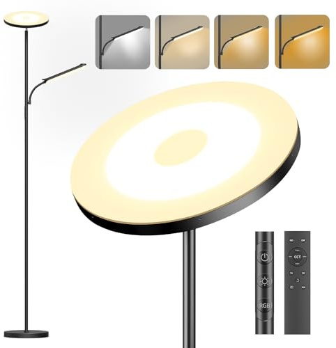 Stehlampe Wohnzimmer Dimmbare - 42W Deckenfluter mit Leselampe, LED Deckenfluter mit 2700K-6500K Farbtemperatu, Moderne Standleuchte mit Fernbedienung & Touch-Steuerung, für Wohnzimmer Schlafzimmer