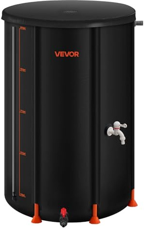 VEVOR Regentonne faltbar, 250 L tragbares Regenfass, Regenwassertank, 500D PVC-Regenwassersammelsystem, Wassertank, Regenwassertonne mit Zapfhahn und Überlaufset, Schwarz