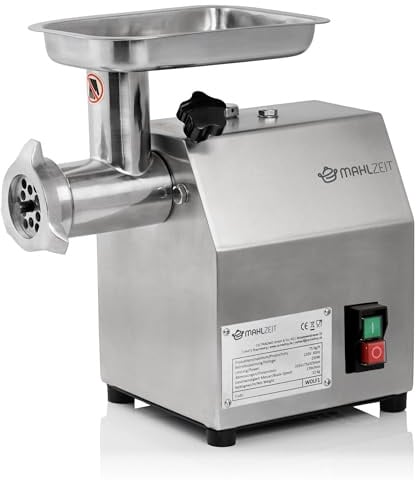 Mahlzeit Profi Edelstahl Fleischwolf elektrisch | 250W - 75kg/h | Faschiermaschine, Wurstmaschine in Gastro Qualität | Fleischmaschine mit Wurstfüller, Sausage Maker