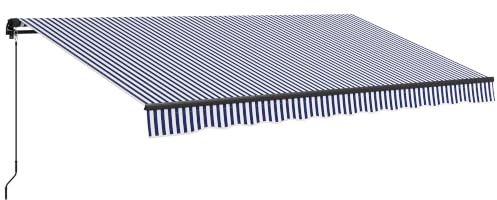 Outsunny Gelenkarmmarkise Markise mit Handkurbel, 400 x 300 cm, Blau+Weiß | UV30+, Winkel 45-85°, Wasserdicht Beschichtung, Wandmontage