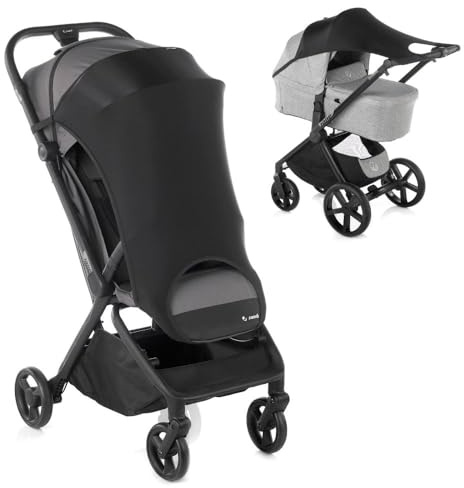 Jané Sonnenschutz Kinderwagen UPF 50+, Universal Elastisch, Atmungsaktiv, UV Schutz für Buggy und Babywanne, Schwarz