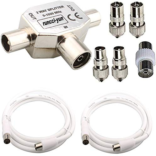 RUNCCI-YUN Koaxial Verteiler 2-Fach T-Adapter für DVB-T/BK 0-1000 MHz mit TV-Antennen-Koaxialstecker