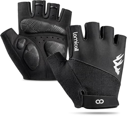Lamicall Fahrradhandschuhe Herren & Damen, Halbfinger Fitness Handschuhe | [Stoßdämpfend & Atmungsaktiv] MTB Handschuhe Herren Sommer, Weich & Leicht Sporthandschuhe für Radfahren, Trekking, Motorrad