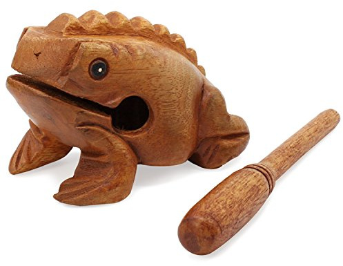 Aussel Guiro Croaking Hölzerner Frosch mit Schlägel, Musikinstrument Sound Block, Fairer Handel Percussion Instrument (12.7CM)