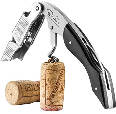 Benkia Kellnermesser mit Griff in schwarz inkl. Wein-Ratgeber Ebook - Profi Korkenzieher aus Edelstahl in Gastronomie Qualität mit Flaschenöffner, Folienschneider