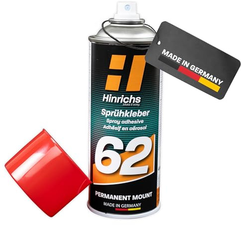 Hinrichs Sprühkleber 400ml - extra stark & wasserfest - Kleber für Dachhimmel, Stoff, Kunststoff, Papier, Pappe, Styropor, Metall uvm. - Heimwerken, Handwerk & Auto - Klebespray transparent