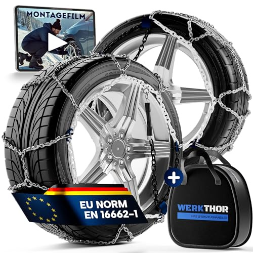 WERKTHOR 2x Schneeketten - Zugelassene Schneeketten für PKW - Optimaler Grip & Einfache Montage - Schneekette aus Metall - Für verschiedenen Reifengrößen