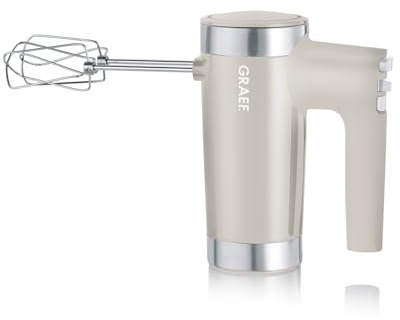 GRAEF Handmixer HM508 Taupe, 7 Geschwindigkeitsstufen Turbo-Taste, Leise im Betrieb, Auswurftaste – Handrührgerät, Extrahohe Knethaken auch für tiefe Schüsseln