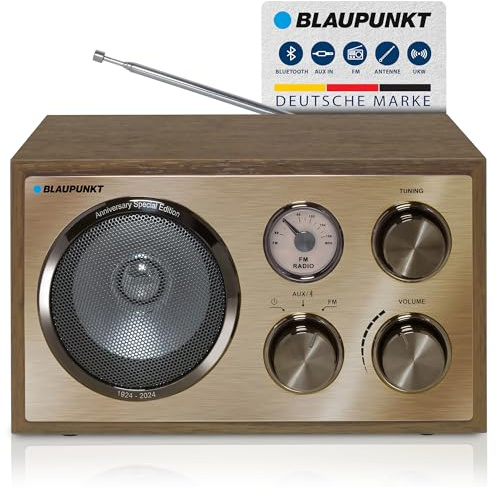 BLAUPUNKT RXN 180, Küchenradio mit Bluetooth, UKW Radio, tragbares Küchenradio, Retro Design, Netzbetrieb hochwertiger Klang - Messing