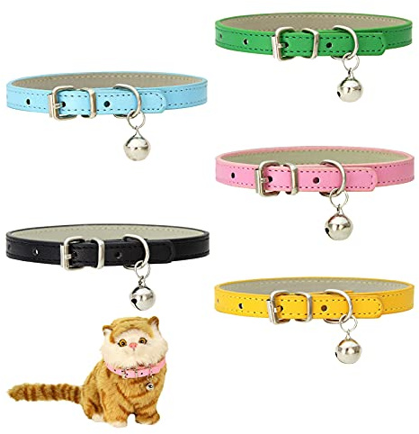 5 Stück Katzenhalsbänder Verstellbare Katzenhalsband Haustier Halsband | us Leder mit Glöckchen und Metallschnalle Für Welpen Teddy Kätzchen