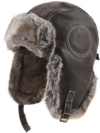 JIAHG Unisex Wintermütze Fliegermütze Trappermütze Winddichte warme Kunstleder Fellmütze mit faltbaren Ohrenklappen verstellbar für Skifahren, Snowboarden und Radfahren