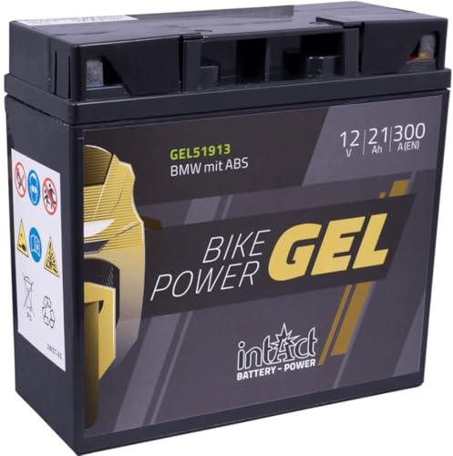 intAct - GEL MOTORRADBATTERIE Bike-Power GEL51913. Ersetzt 51814, 51913, YT19BL, YT19BL-BS. Motorradbatterie 12V 21Ah 300A. Maße: 185x80x170mm. Mit bis zu 30% mehr Startleistung.