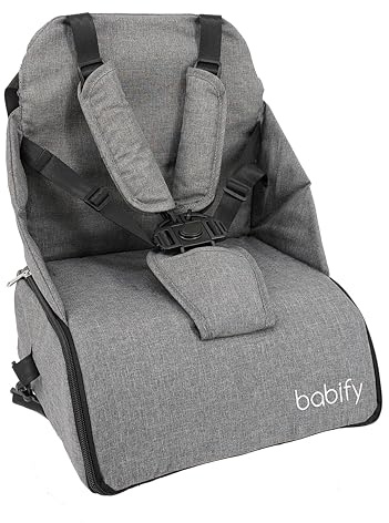 Babify Reise-Hochstuhl mit 2-in-1-Aufbewahrung, weich, Grau, 1 Stück