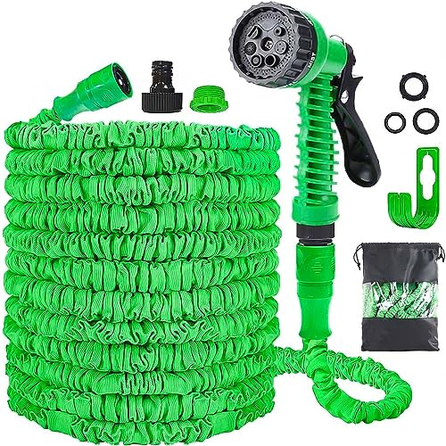 Gartenschlauch Flexibel, Wasserschlauch Dehnbar Flexibler Gartenschlauch 30 m mit 7 Funktionen Garten Handbraus, Schlauch Flexibel Bewässerung für Garten Haustier Autowäsche (100 Fuß, grün)