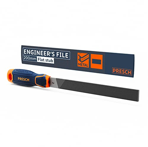 Presch Werkstattfeile Flachstumpf 200mm mit Kreuzhieb H2 - Dreiseitiger Hieb zum feilen rechtwinkliger Werkstücke aus Metall und Holz - Hochwertige Flachfeile