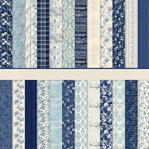 Scrapbook Papier Blumen Muster Doppelseitiges Scrapbook Bastelpapier, 24 Muster 24 Blatt Scrapbooking Papier Motivpapier, Decoupage Papiere Dekorpapier (Blau, 30,5x30,5 cm/12x12 inch)
