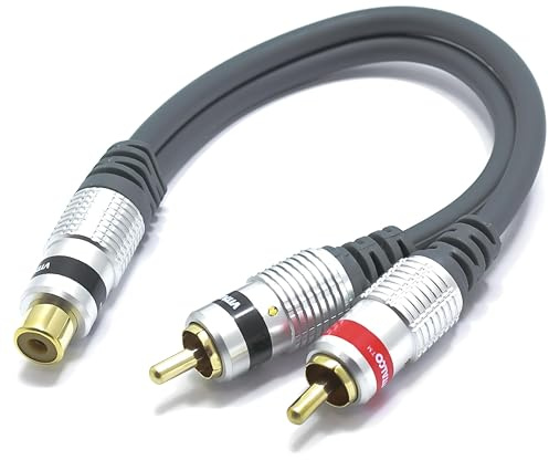 VITALCO Cinch auf 2x Cinch Audio Y Splitter Adapter 1 Chinch Buchse zu Zwei RCA Stecker Subwoofer koax Y kabel Verteiler